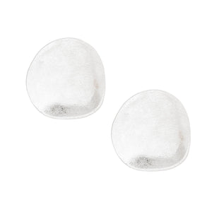 Stud Matte Silver Bent Disc Earrings for Women