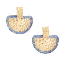 Load image into Gallery viewer, Drop Blue Stone Bubbled Gold Semicircle Earrings
