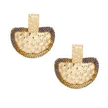 Load image into Gallery viewer, Drop Brown Stone Bubbled Gold Semicircle Earrings
