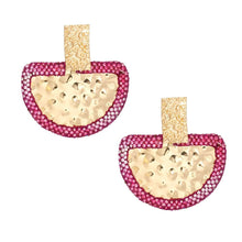 Load image into Gallery viewer, Drop Fuchsia Stone Bubbled Gold Semicircle Earring
