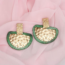 Load image into Gallery viewer, Drop Green Stone Bubbled Gold Semicircle Earrings
