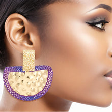 Load image into Gallery viewer, Drop Purple Stone Bubbled Gold Semicircle Earrings
