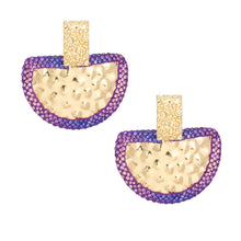 Load image into Gallery viewer, Drop Purple Stone Bubbled Gold Semicircle Earrings
