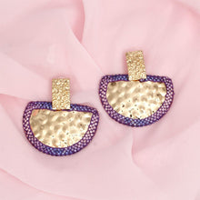 Load image into Gallery viewer, Drop Purple Stone Bubbled Gold Semicircle Earrings
