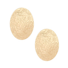 Load image into Gallery viewer, Stud Gold Metal Scratched Oval Plate Earrings
