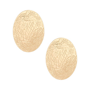 Stud Gold Metal Scratched Oval Plate Earrings