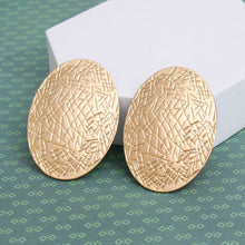 Load image into Gallery viewer, Stud Gold Metal Scratched Oval Plate Earrings
