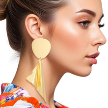 Load image into Gallery viewer, Drop Polished Gold Folded Metal Large Earrings
