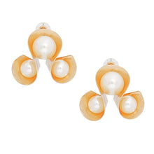 Load image into Gallery viewer, Stud Gold Triple Looped Cream Pearl Earrings
