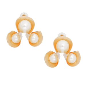 Stud Gold Triple Looped Cream Pearl Earrings