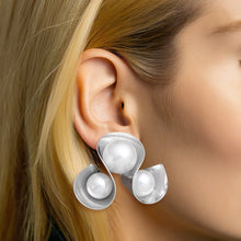 Load image into Gallery viewer, Stud Silver Triple Looped White Pearl Earrings
