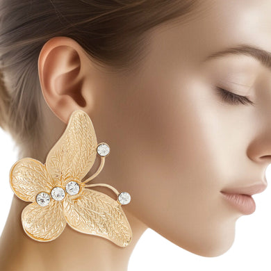 Drop Large Gold Butterfly Branch Detail Earrings