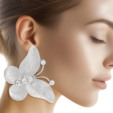 Drop Large Silver Butterfly Branch Detail Earrings
