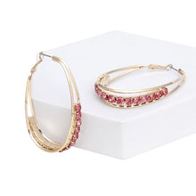 Load image into Gallery viewer, Hoops Oval Gold Split Fuchsia Rhinestone Earrings
