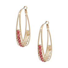 Load image into Gallery viewer, Hoops Oval Gold Split Fuchsia Rhinestone Earrings
