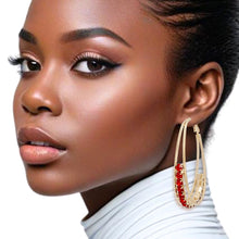 Load image into Gallery viewer, Hoops Oval Gold Split Red Rhinestone Earrings
