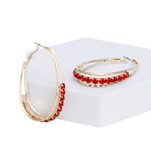 Load image into Gallery viewer, Hoops Oval Gold Split Red Rhinestone Earrings
