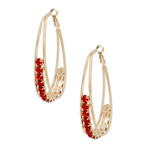 Load image into Gallery viewer, Hoops Oval Gold Split Red Rhinestone Earrings
