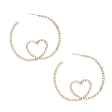 Load image into Gallery viewer, Hoop Gold Pave Looped Heart Memory Wire Earrings
