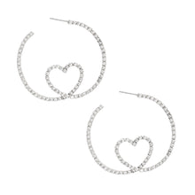 Load image into Gallery viewer, Hoop Silver Pave Looped Heart Memory Wire Earrings
