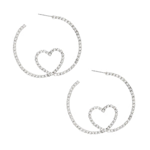 Hoop Silver Pave Looped Heart Memory Wire Earrings