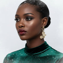 Load image into Gallery viewer, Hoop Hammered Gold Butterfly Long Drop Earrings
