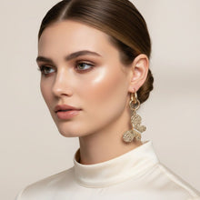 Load image into Gallery viewer, Hoop Hammered Gold Butterfly Long Drop Earrings
