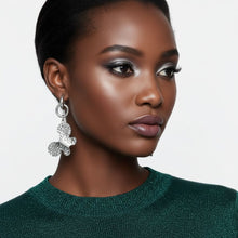 Load image into Gallery viewer, Hoop Hammered Silver Butterfly Long Drop Earrings
