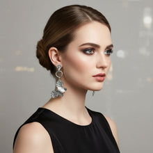 Load image into Gallery viewer, Hoop Hammered Silver Butterfly Long Drop Earrings
