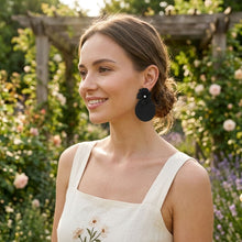 Load image into Gallery viewer, Large Stud Black Flower Fanned Teardrop Earrings
