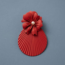 Load image into Gallery viewer, Large Stud Red Flower Fanned Teardrop Earrings

