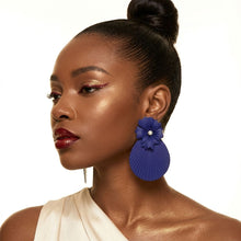 Load image into Gallery viewer, Large Stud Blue Flower Fanned Teardrop Earrings
