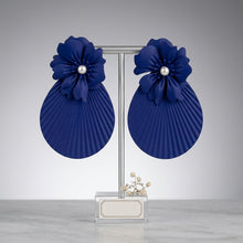 Load image into Gallery viewer, Large Stud Blue Flower Fanned Teardrop Earrings
