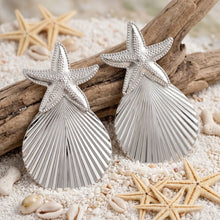 Load image into Gallery viewer, Silver Starfish Ribbed Teardrop XL Stud Earrings
