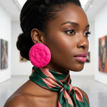 Load image into Gallery viewer, Fuchsia Stud XL Hammered Gold Domed Disc Earrings
