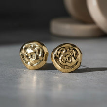 Load image into Gallery viewer, Stud XL Hammered Gold Domed Disc Earrings
