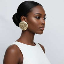Load image into Gallery viewer, Stud XL Hammered Gold Domed Disc Earrings
