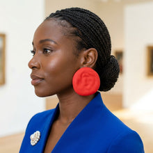 Load image into Gallery viewer, Red Stud XL Hammered Gold Domed Disc Earrings
