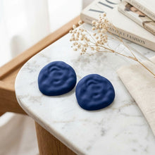 Load image into Gallery viewer, Blue Stud XL Hammered Gold Domed Disc Earrings
