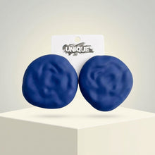 Load image into Gallery viewer, Blue Stud XL Hammered Gold Domed Disc Earrings
