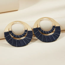 Load image into Gallery viewer, Hoop Denim Jeans Gold Double Ring Urban Earrings
