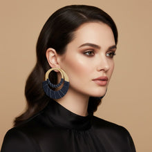 Load image into Gallery viewer, Hoop Denim Jeans Gold Double Ring Urban Earrings
