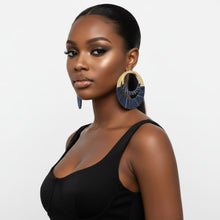 Load image into Gallery viewer, Hoop Denim Jeans Gold Double Ring Urban Earrings
