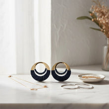 Load image into Gallery viewer, Hoop Denim Jeans Gold Double Ring Urban Earrings
