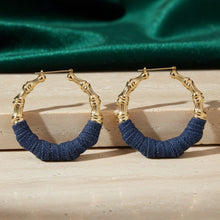 Load image into Gallery viewer, Hoop Denim Jeans Gold Bamboo Texture Earrings
