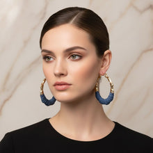 Load image into Gallery viewer, Hoop Denim Jeans Gold Bamboo Texture Earrings
