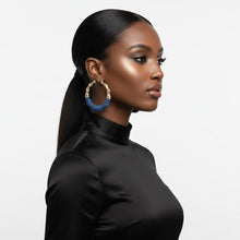 Load image into Gallery viewer, Hoop Denim Jeans Gold Bamboo Texture Earrings
