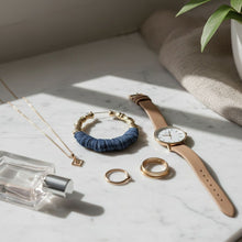 Load image into Gallery viewer, Hoop Denim Jeans Gold Bamboo Texture Earrings
