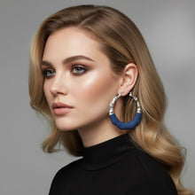 Load image into Gallery viewer, Hoop Denim Jeans Silver Bamboo Texture Earrings
