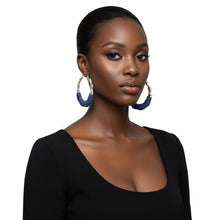 Load image into Gallery viewer, Hoop Denim Jeans Silver Bamboo Texture Earrings
